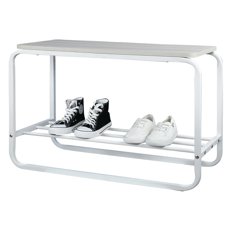 Tenice Metal Shoe Rack Bench, 2 Tier Sturdy Shoe Organizer, White Storage Shoe Shelf Holds up to 300lbs for Entryway