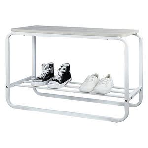 Tenice Metal Shoe Rack Bench, 2 Tier Sturdy Shoe Organizer, White Storage Shoe Shelf Holds up to 300lbs for Entryway