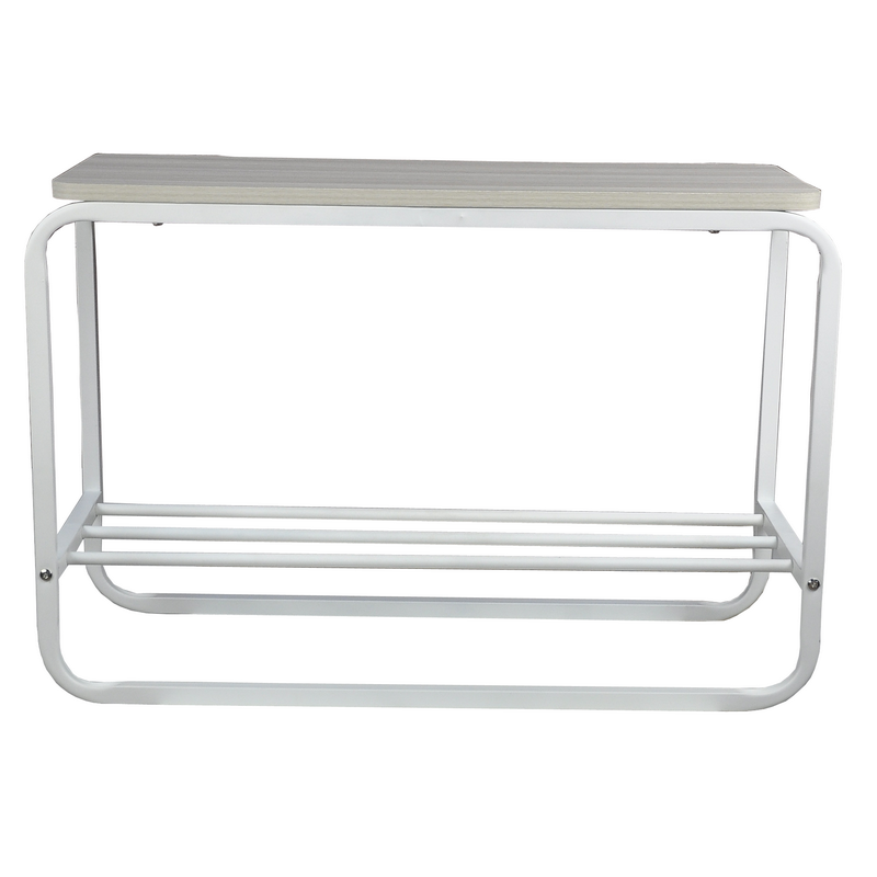 Tenice Metal Shoe Rack Bench, 2 Tier Sturdy Shoe Organizer, White Storage Shoe Shelf Holds up to 300lbs for Entryway