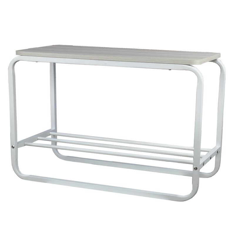 Tenice Metal Shoe Rack Bench, 2 Tier Sturdy Shoe Organizer, White Storage Shoe Shelf Holds up to 300lbs for Entryway