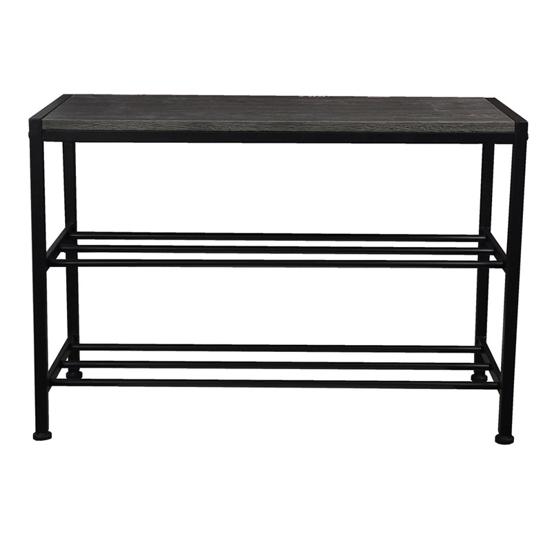 Entryway Shoe Rack Bench Storage Organizer 2 Tier Shelf with Industrial MDF Board and wire net Layer for Bedroom Living Room