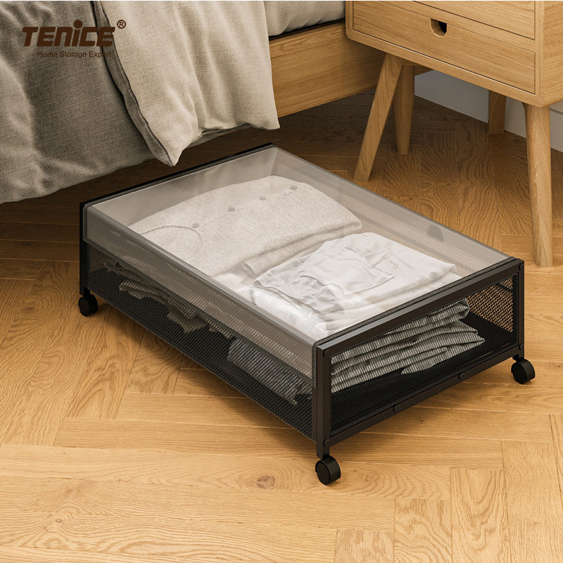 Tenice Metal Large Clothes Toy Under Bed Storage Drawer, Shoe Organizer Under Bed Containers Storage Box With Wheels