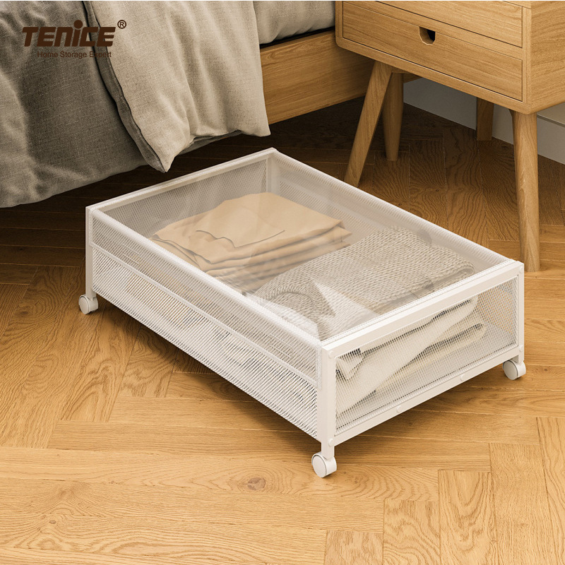 Tenice Under Bed Clothes Storage Underbed Storage Cart Basket without Lid with Wheels, Rolling Drawers Shoe Organizer, Plastic