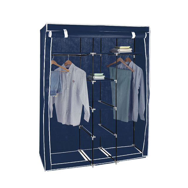 Tenice Portable Wardrobe Closet Clothes Organizer Non-Woven Fabric Cover with 7 Storage Shelves, 2 Hanging Sections