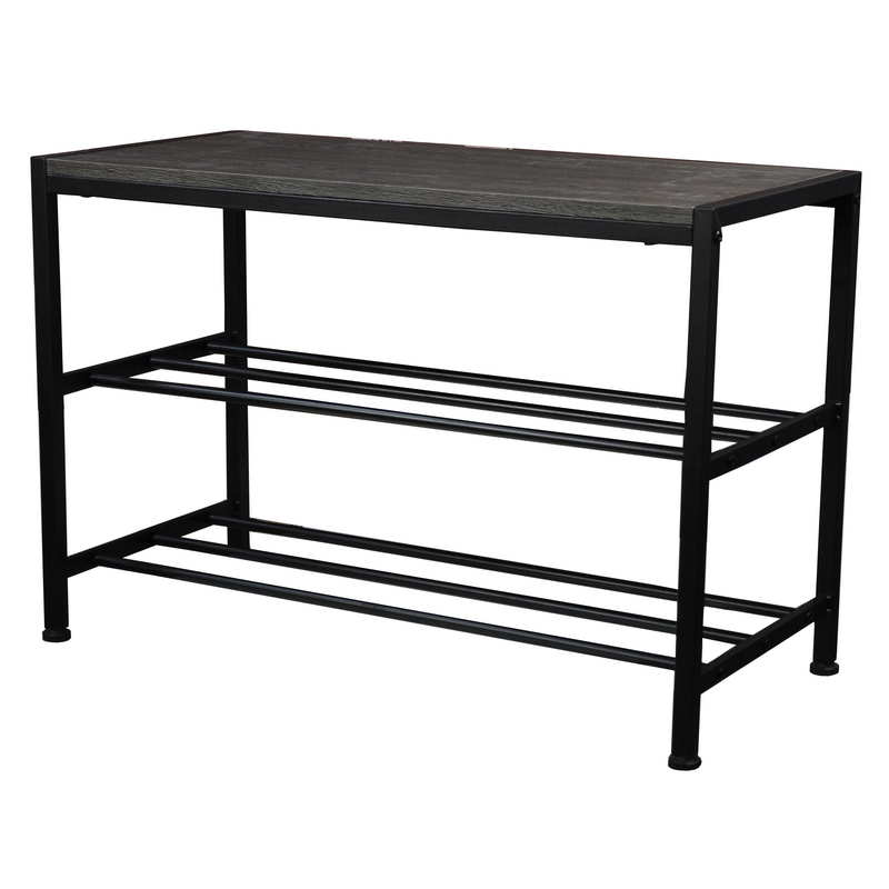 Entryway Shoe Rack Bench Storage Organizer 2 Tier Shelf with Industrial MDF Board and wire net Layer for Bedroom Living Room