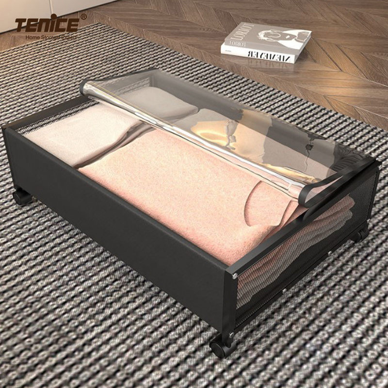 Tenice Metal Large Clothes Toy Under Bed Storage Drawer, Shoe Organizer Under Bed Containers Storage Box With Wheels