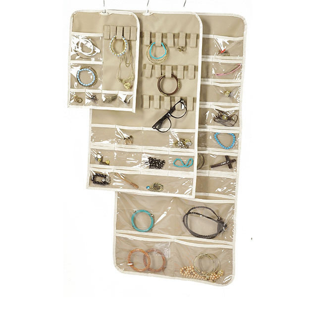 Tencie Hanging Jewelry Organizer Storage Roll with Hanger Metal Hooks 12 pockets Jewelry Holder for Earrings, Necklaces, Rings