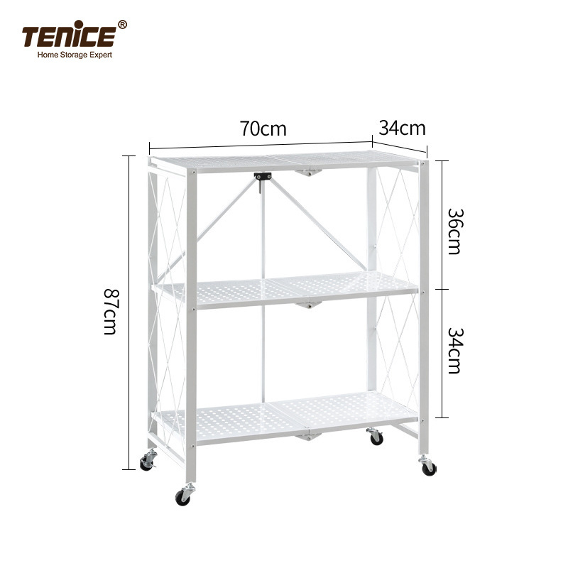 Metal Folding Storage Shelves Rack with Wheels, Household Metal Tenice Household Shelving Storage Unit, 4-shelf Iron 0.5mm