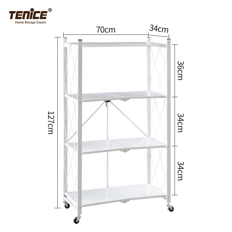 Metal Folding Storage Shelves Rack with Wheels, Household Metal Tenice Household Shelving Storage Unit, 4-shelf Iron 0.5mm