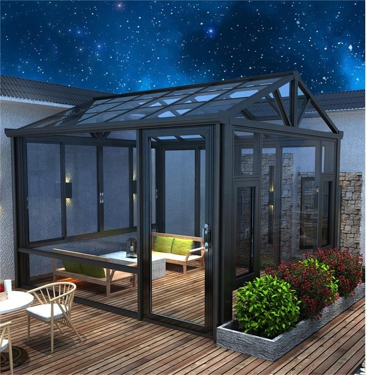 Prefabricated sliding retractable sophisticated glass house aluminum glass sunroom for house garden