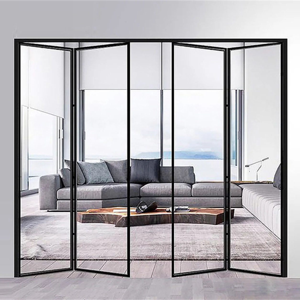 Thermal break aluminum bi-folding patio door heavy duty hing concertina vinyl folding doors folding glass doors price