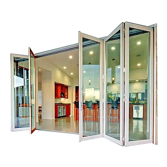 Aluminum Alloy Tempered Glass Folding Door Sliding Bifold Glass Door Manufacturer