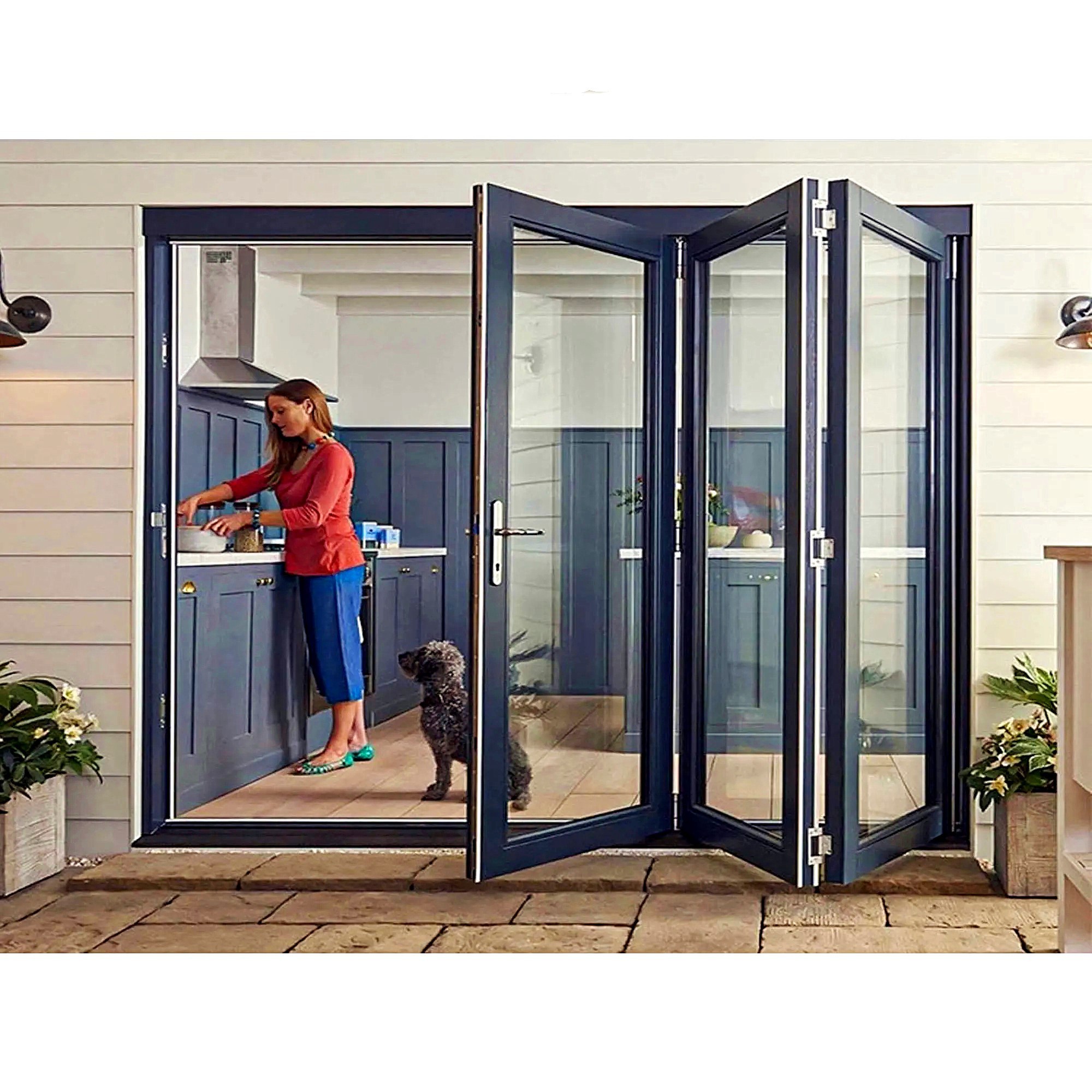 Aluminum Alloy Tempered Glass Folding Door Sliding Bifold Glass Door Manufacturer