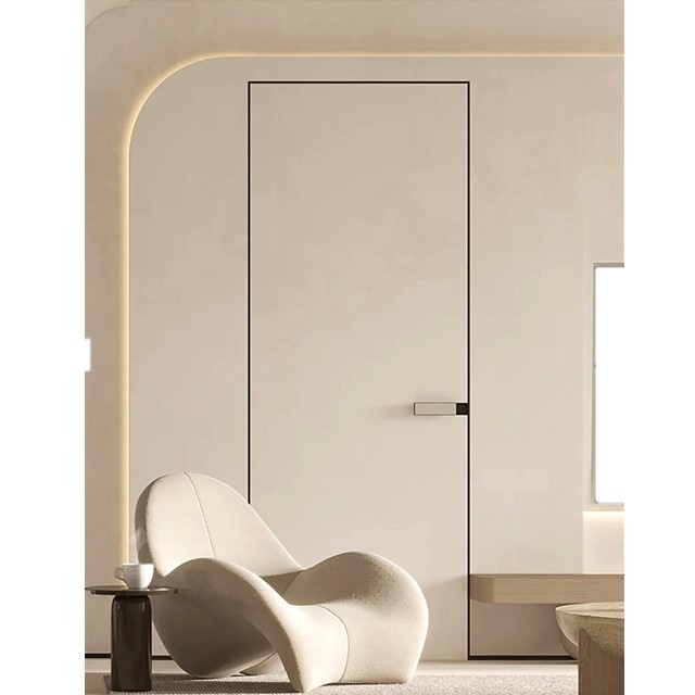 Invisible door design wooden hidden wall door aluminum frame modern interior bedroom flat frameless door