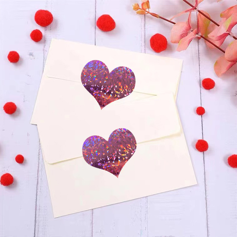 500pcs Heart Sticker Roll Red Glitter Frosted Decorative Gift Sealing Decals Labels Envelope Valentine's Day Love Sticker