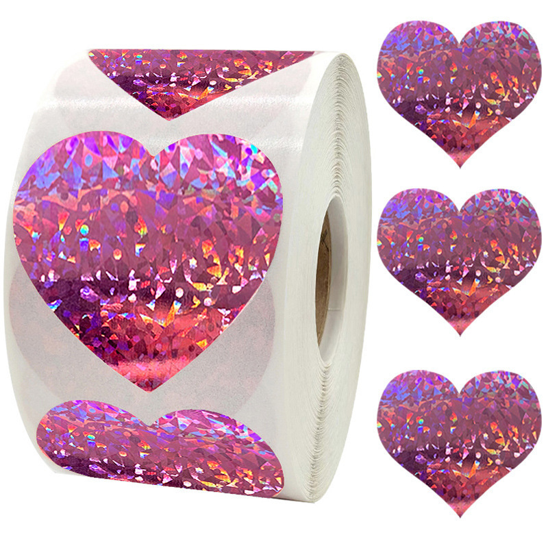 500pcs Heart Sticker Roll Red Glitter Frosted Decorative Gift Sealing Decals Labels Envelope Valentine's Day Love Sticker