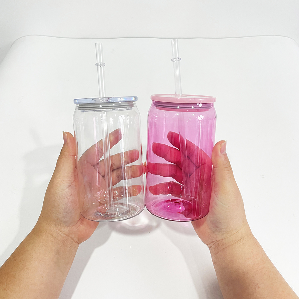 16oz Jelly Color Can Shaped Plastic Cup Custom Clear Acrylic Reusable Plastic Can Tumbler With Lid And Straw For UV DTF Transfer