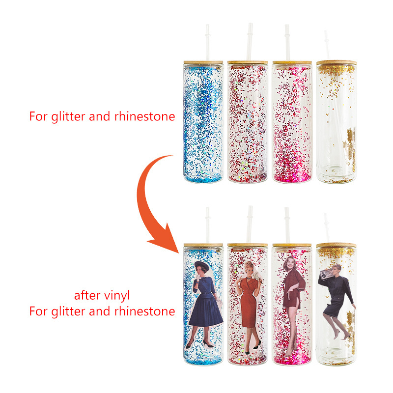 USA Warehouse Free Shipping 20oz Snow Globe Double Wall Glass for Rhinestone with Bamboo Lid for Sublimation and Glitter