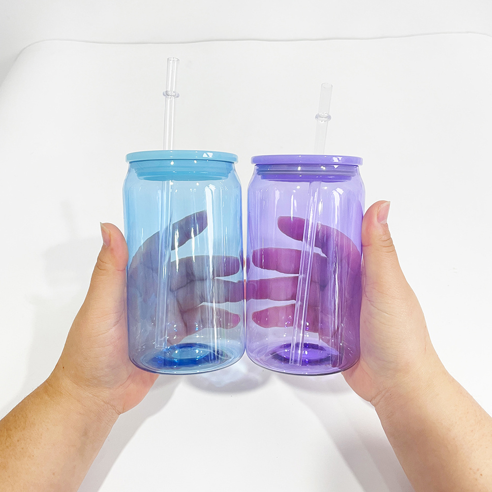 16oz Jelly Color Can Shaped Plastic Cup Custom Clear Acrylic Reusable Plastic Can Tumbler With Lid And Straw For UV DTF Transfer