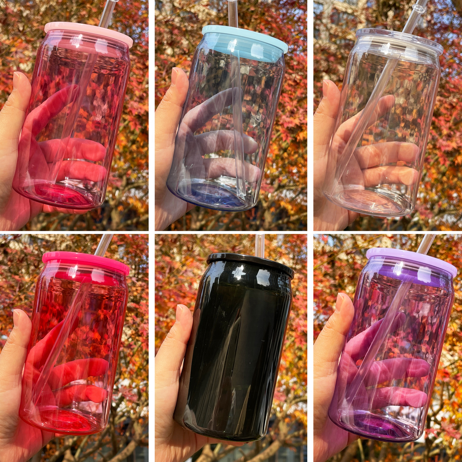 USA Warehouse Unbreakable Clear Transparent Colored Jelly 16oz 20oz Plastic Acrylic Cans Soda Beer Can Cup With Colorful PP Lids