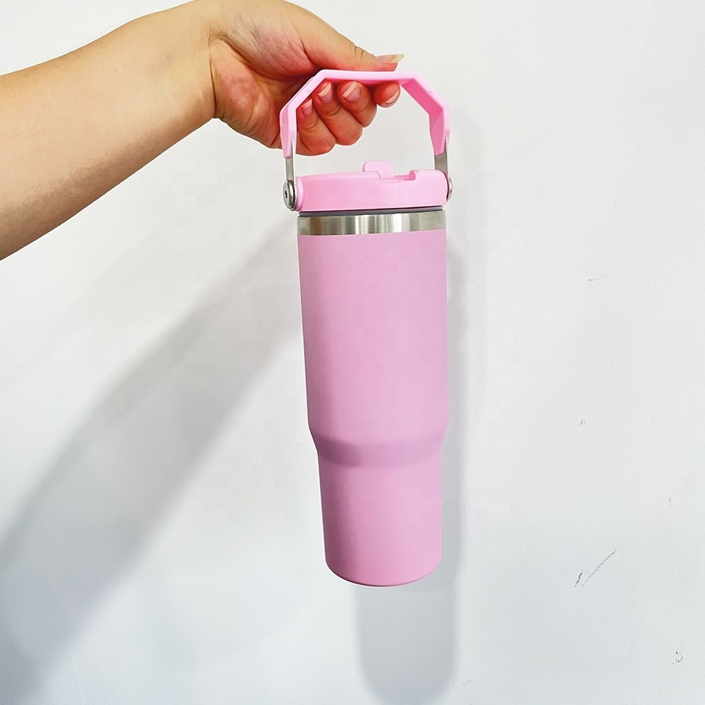 sports vacuum insulated flamingo pink hot pink 40oz 30oz portable tumbler bottle water bottle with handle flip straw tumbler