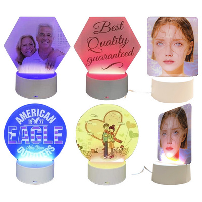 Light Display Stands Sublimation blank acrylic frame with table lamp led night light for room decoration