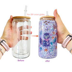 12oz USA Warehouse Double Wall Glass for Glitter Blank Sublimation Soda Beer Coffee Snow Globe Beer Can Glasses