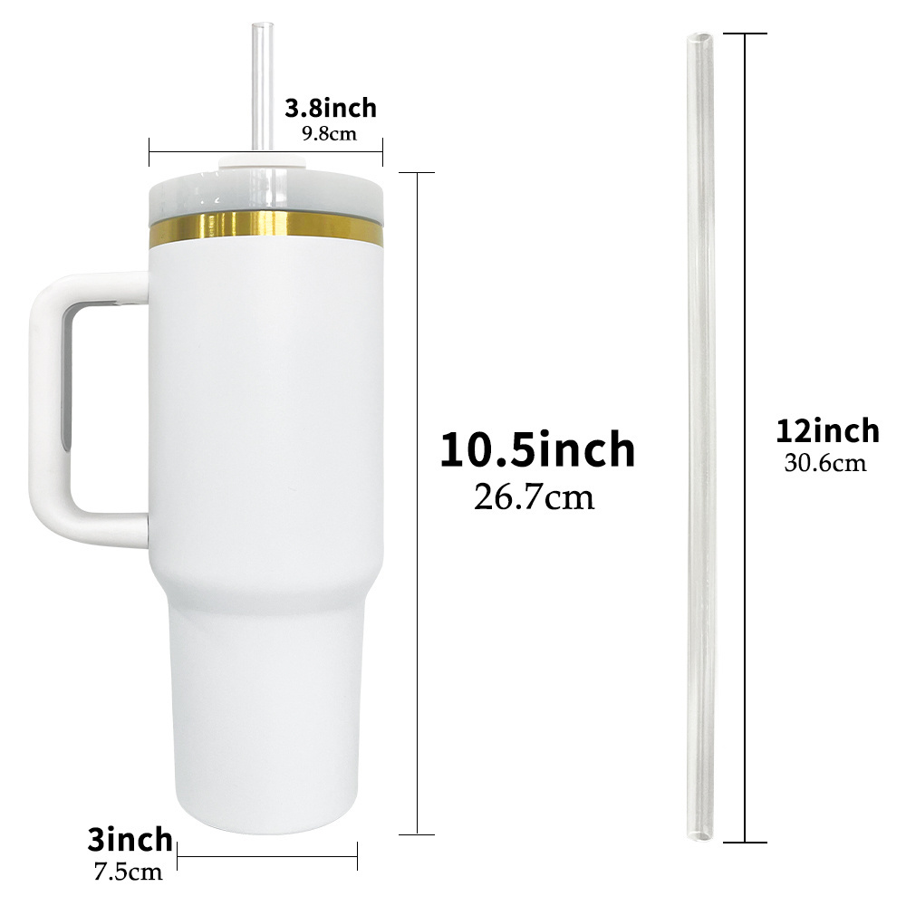 USA warehouse H2.0 Macarone gold plated powder coated 40oz quencher tumbler water coffee mugs cups with handle for engraved