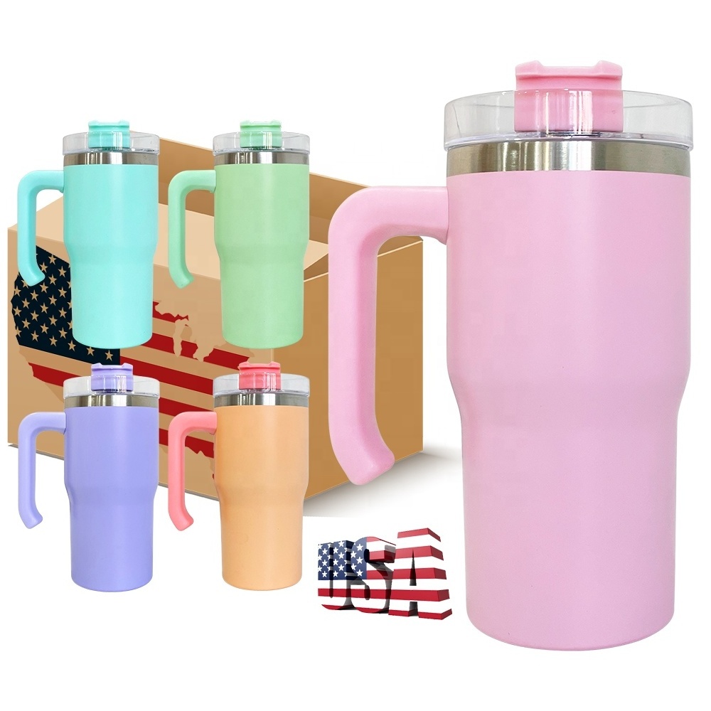 USA Warehouse 20oz Candy Macaron Colored Vacuum Blank Sublimation kids Student Travel Mugs 20oz Quencher Tumbler With Handle