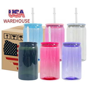 USA Warehouse Unbreakable Clear Transparent Colored Jelly 16oz 20oz Plastic Acrylic Cans Soda Beer Can Cup With Colorful PP Lids