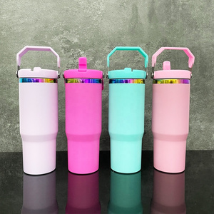 USA Warehouse 30oz Matte Macaron Blank Sublimation Rainbow Underneath Plated 30oz Flip Top Straw Tumbler Tumblers Water Bottle