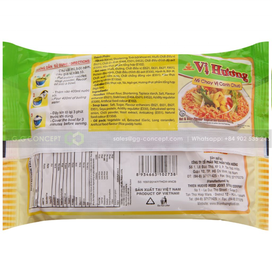 Vi Huong Vegetarian Sour Soup Instant Noodle Small Noodles Only 1 Packet Of Delicious Spices, Sweet And Sour And Rich In Broth