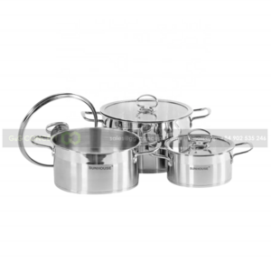 Set Of 3 Cookware Metal Material With Tempered Flat Glass Lid Kitchen Cookware Sets Stainless Steel With 3 Different Sizes