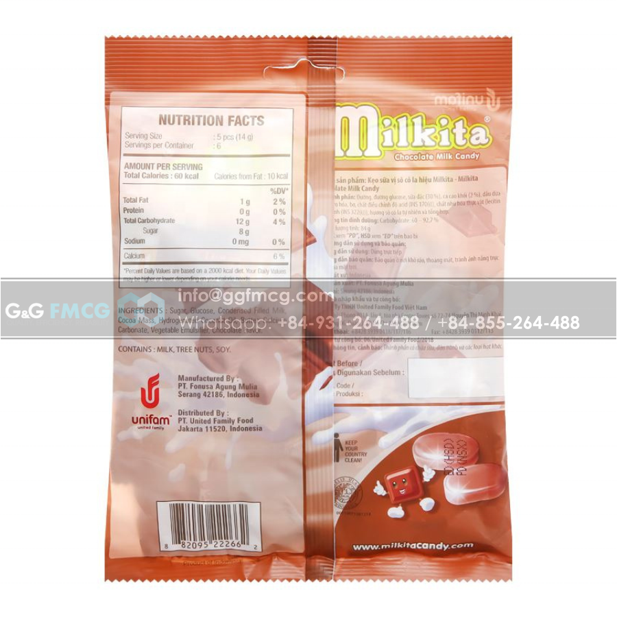 Promo Milkita Candy Bag Premium 90g Chocolate Flavor Milky Hard Candy Round Shaped Chocolate Milk Candy