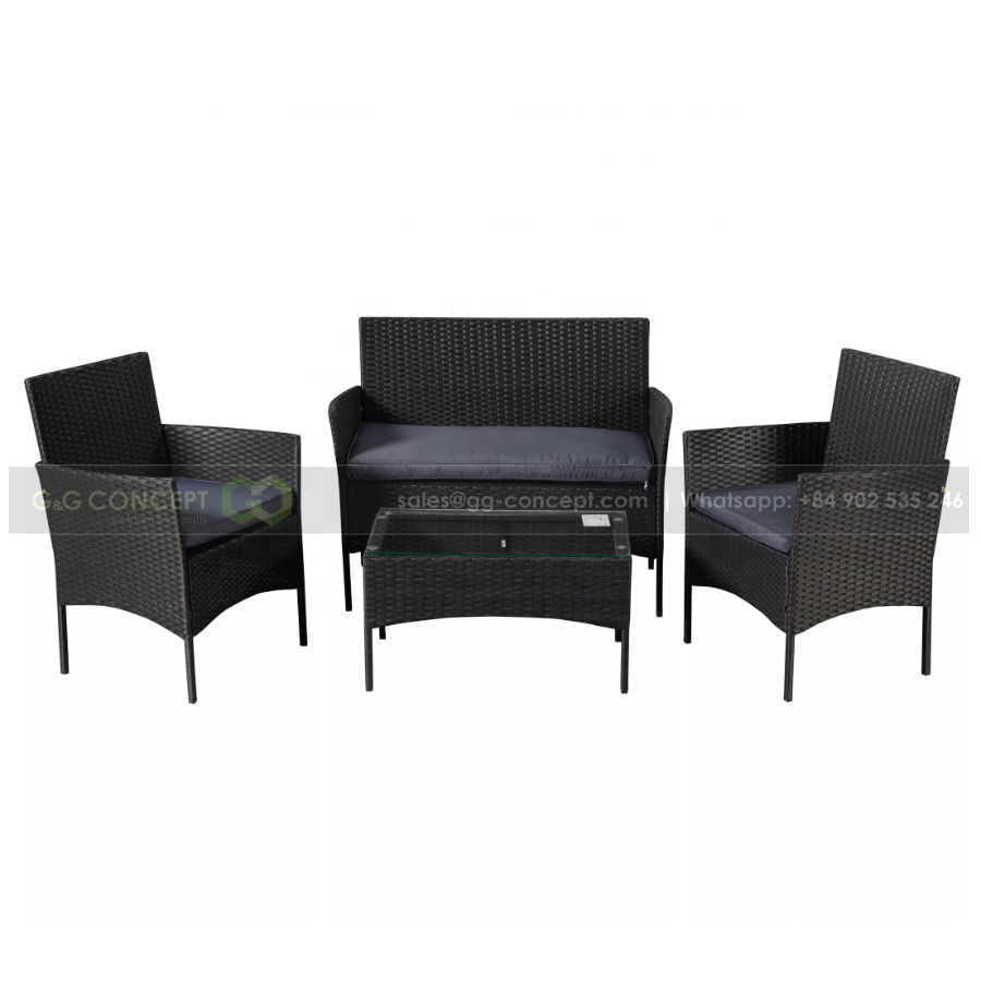 4 Pcs Resin Wicker Outdoor Furniture Black Color Outdoor Furniture Chair And Table Set At Cheap Price Supplier From Vietnam