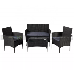 4 Pcs Resin Wicker Outdoor Furniture Black Color Outdoor Furniture Chair And Table Set At Cheap Price Supplier From Vietnam