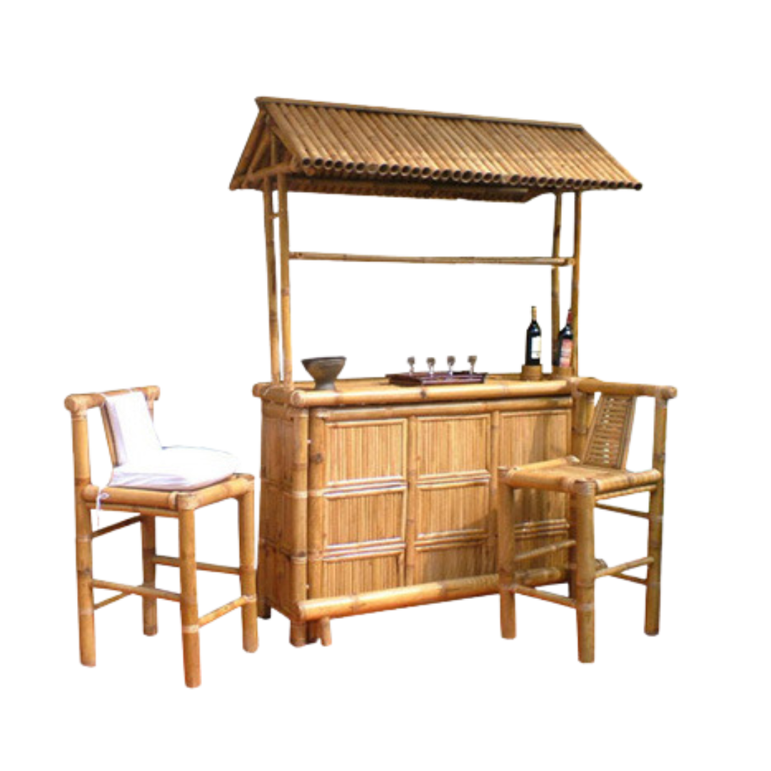 Wholesale Set Outdoor Bamboo Tiki Bar Kits With Roof and Bottle Rack Drinking Bamboo Chairs