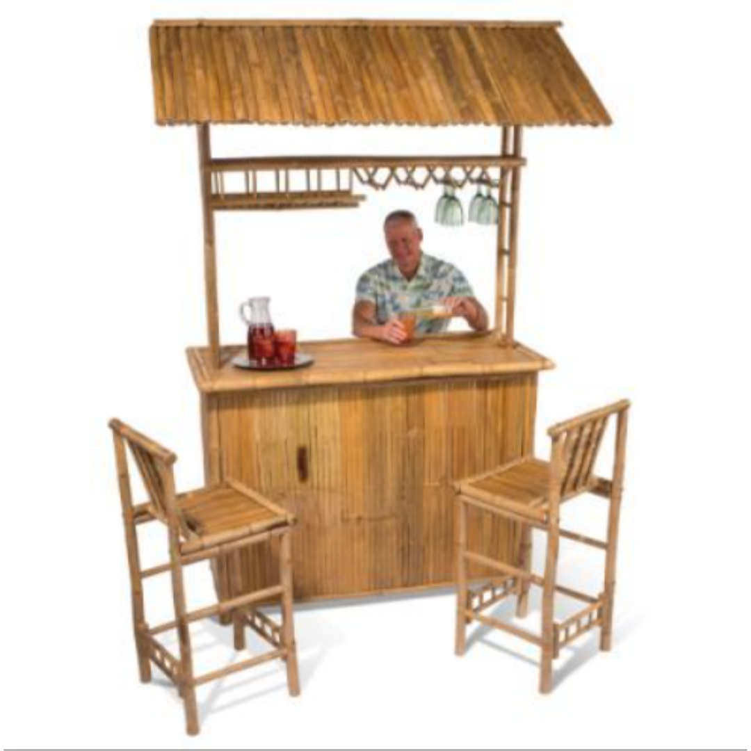 Wholesale Set Outdoor Bamboo Tiki Bar Kits With Roof and Bottle Rack Drinking Bamboo Chairs