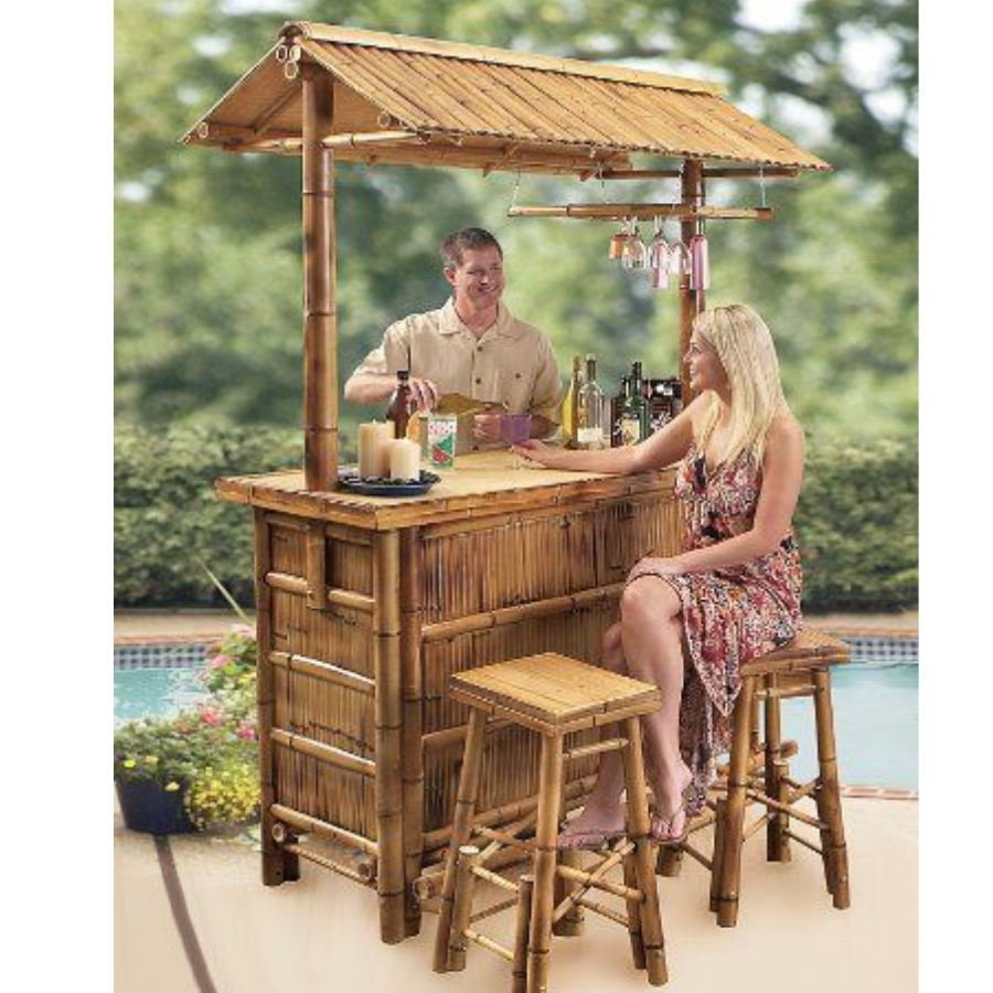 Wholesale Set Bamboo Tiki Bar Outdoor Set with Palapa Roof, Bamboo Tiki Bar & Stool, Coconut roof