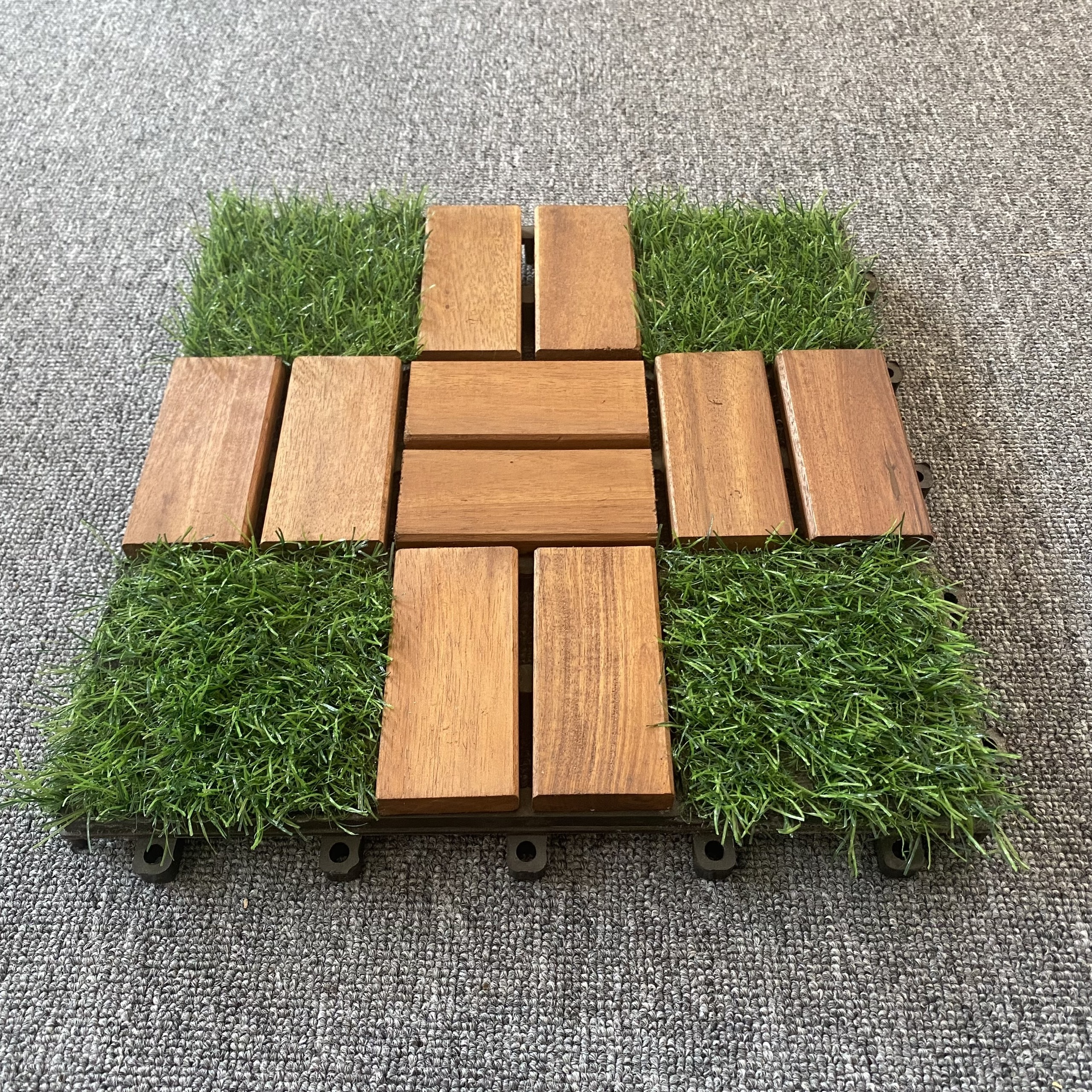 Artificial grass acacia wood deck tiles mix grass for hardwood grass carpet wood flooring outdoor flooring