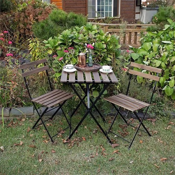 Tarno table and chair set versatile, beautiful acacia wood and sturdy steel, suitable for small outdoor spaces from VietWood