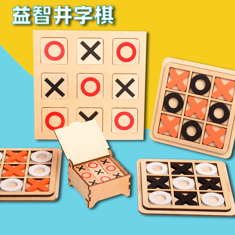 Children Entertainment Toy Wooden XO Tic Tac Toe Chess Game Table Board Games