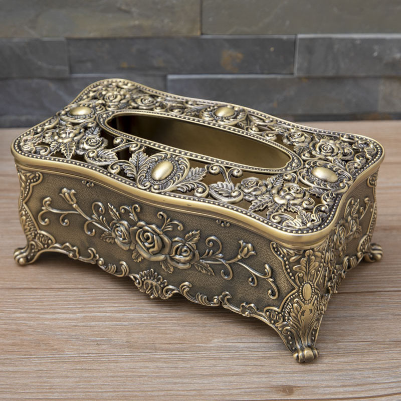 Wholesale Factory Metal European vintage household hotel KTV paper draw box creative hollowed tissue box