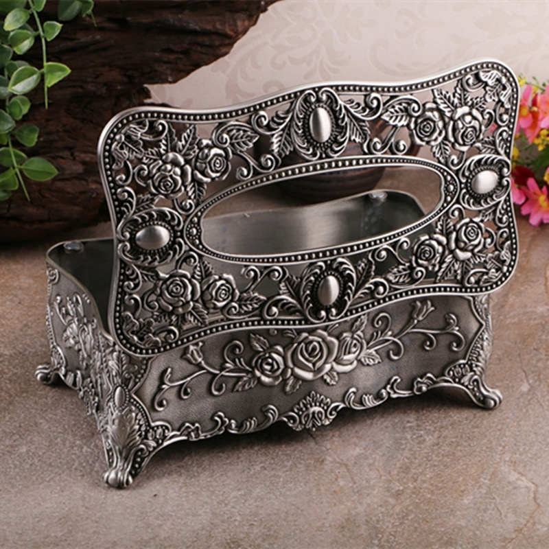 Wholesale Factory Metal European vintage household hotel KTV paper draw box creative hollowed tissue box