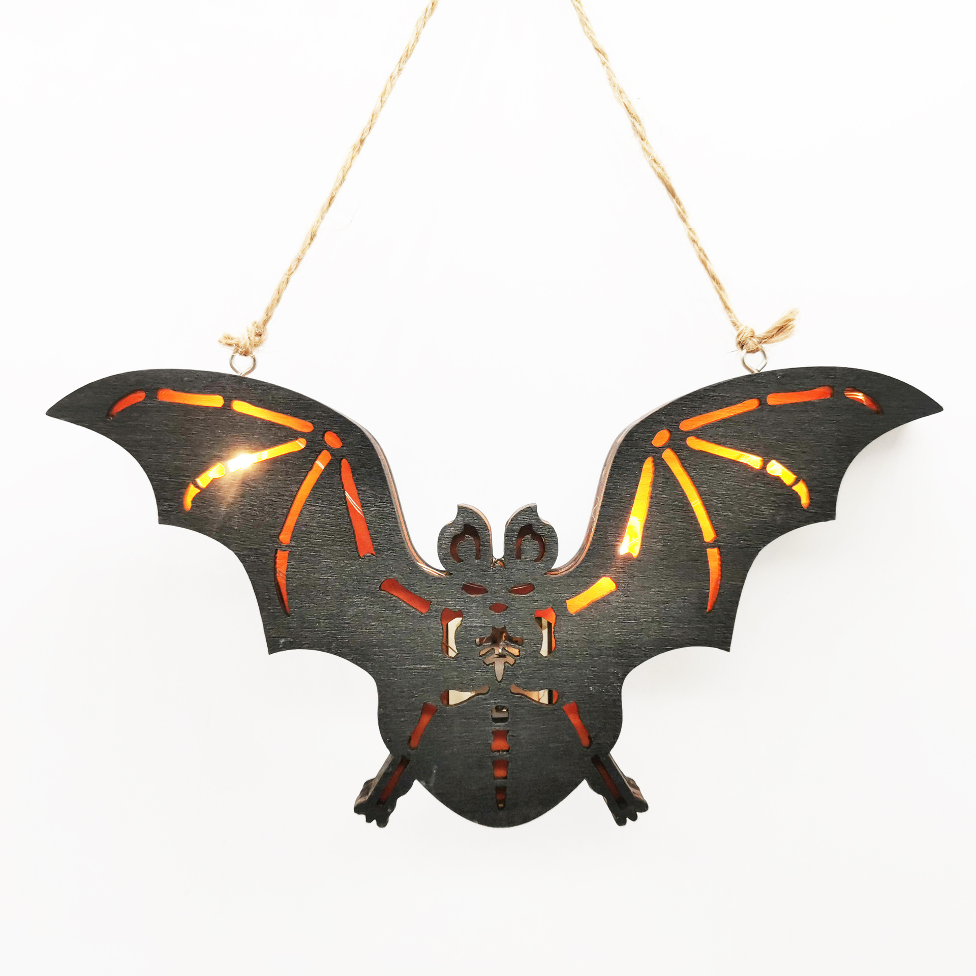 Wooden Pendants Creative Wood Crafts Wall Signs Bat Festive Atmosphere LED Halloween Decor Halloween Toy