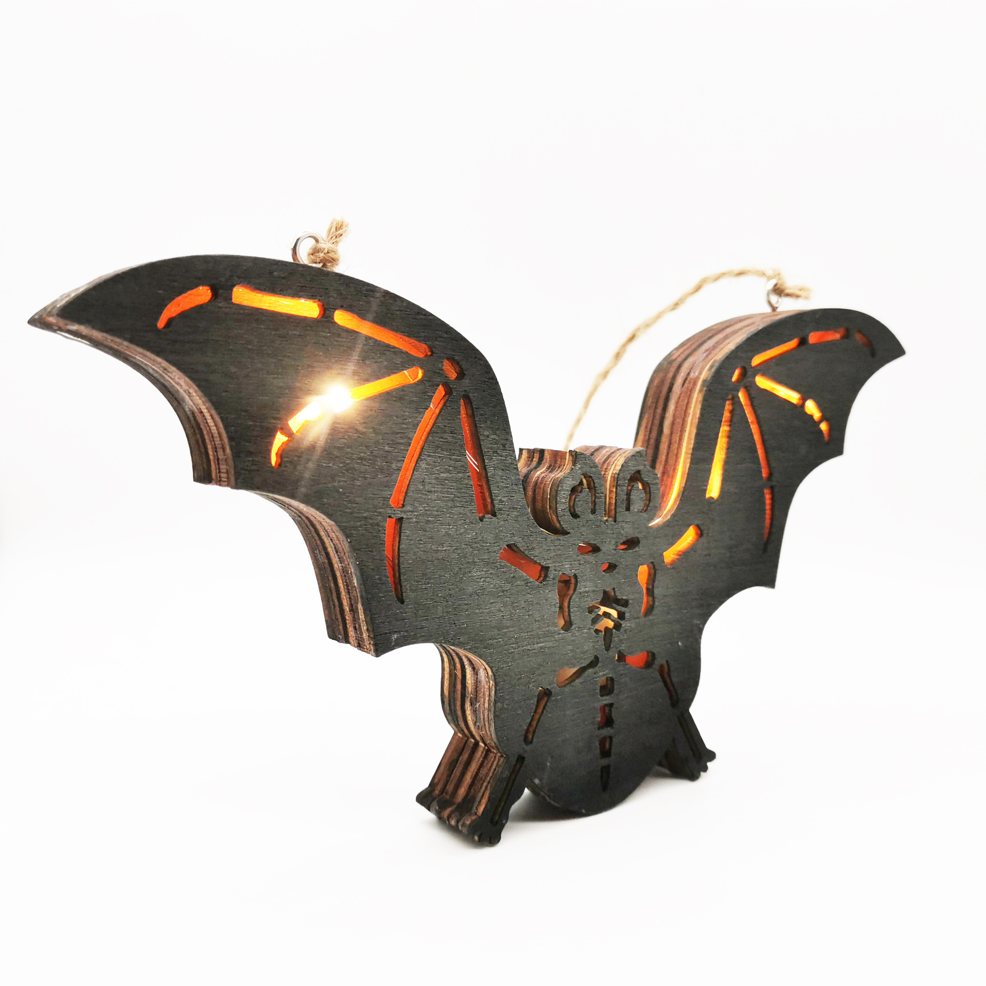 Wooden Pendants Creative Wood Crafts Wall Signs Bat Festive Atmosphere LED Halloween Decor Halloween Toy