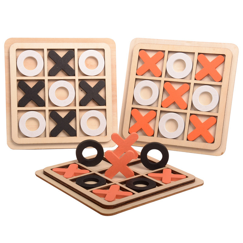 Children Entertainment Toy Wooden XO Tic Tac Toe Chess Game Table Board Games