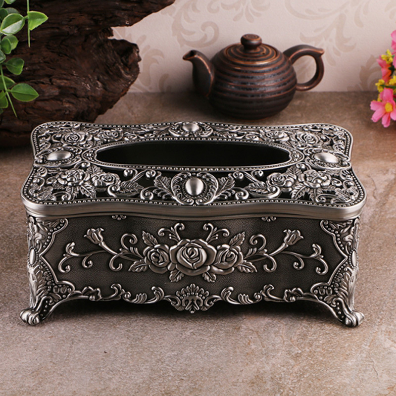 Wholesale Factory Metal European vintage household hotel KTV paper draw box creative hollowed tissue box