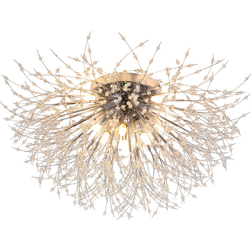 Sputnik Firework Chandelier LED Crystal Ceiling Light Fixtures 8 Lights Chrome Stainless Steel Modern Indoor Lights