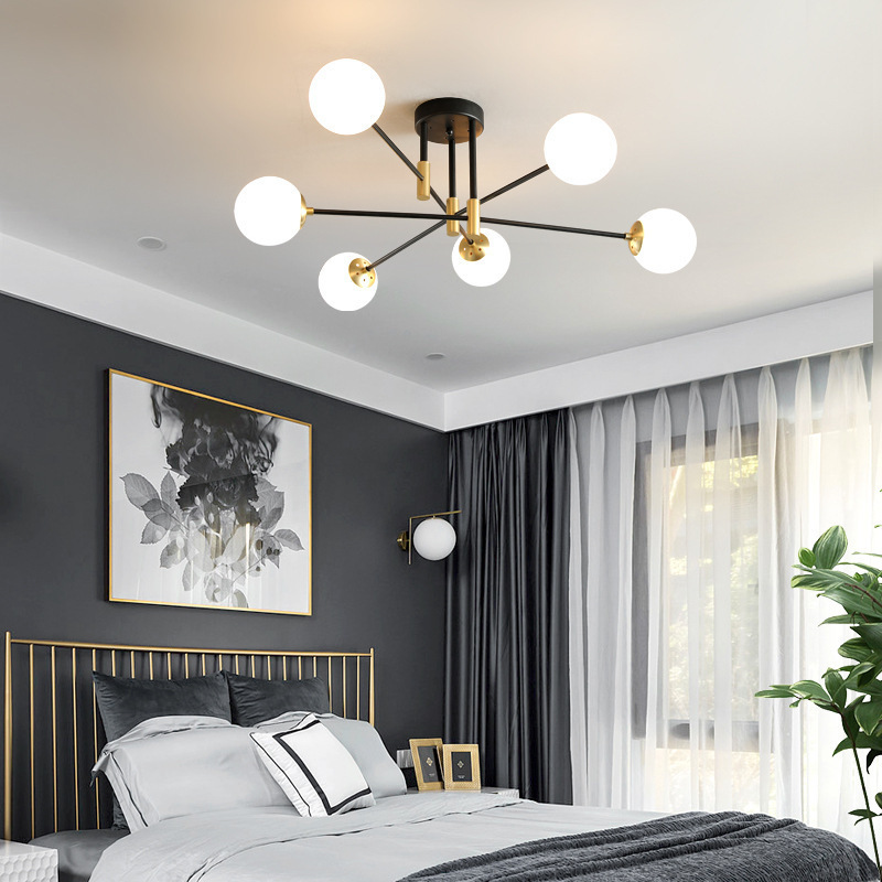 8-Light Sputnik Chandelier Semi Flush Mount Ceiling Light Modern Globe Glass Ceiling Light Fixture